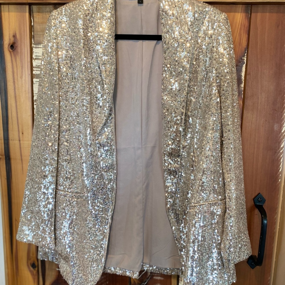 EXPRESS Champagne Sequin Boyfriend Blazer size L